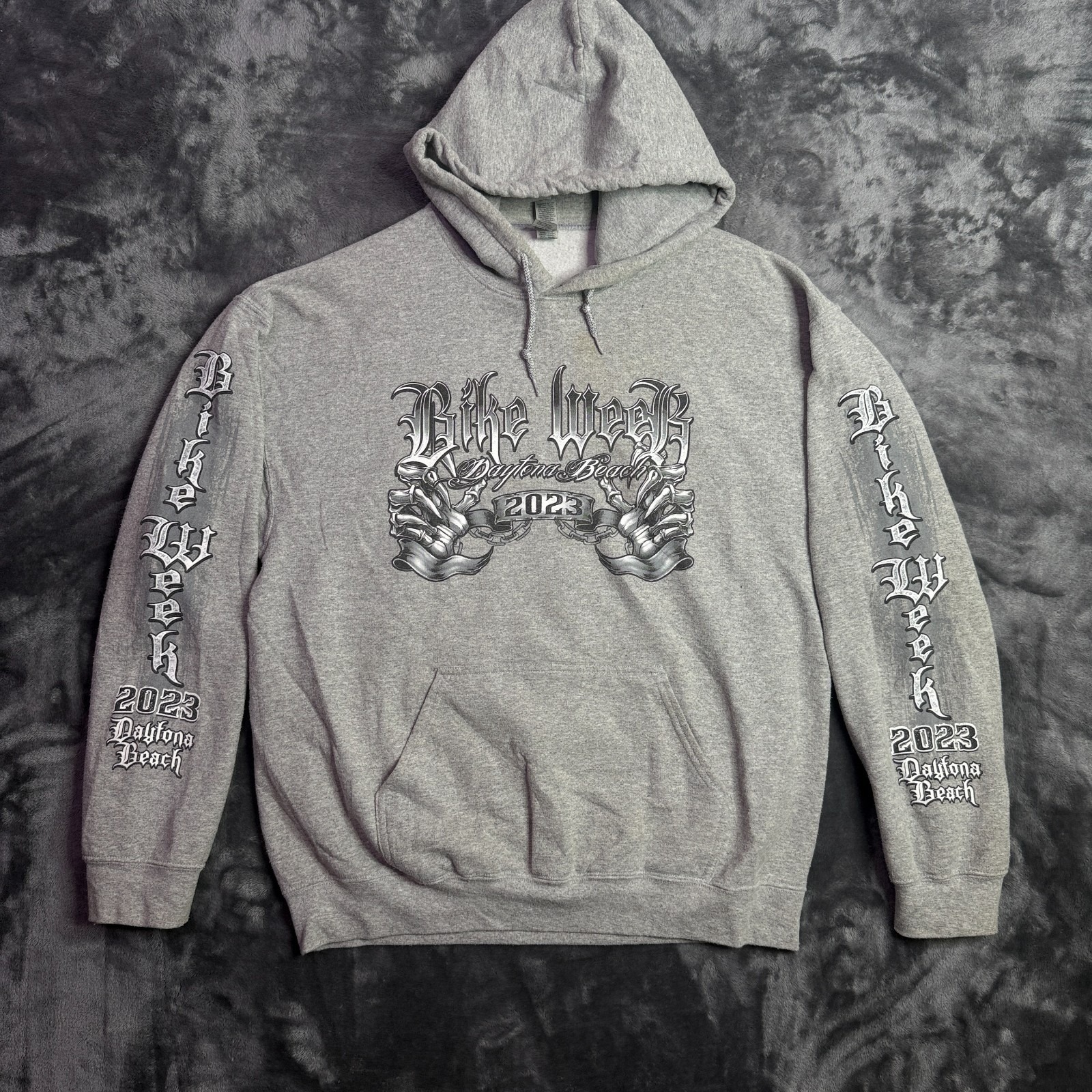 Bike Week Daytona Beach 2023 Grey Sweatshirt Pullover Hoodie Size Large